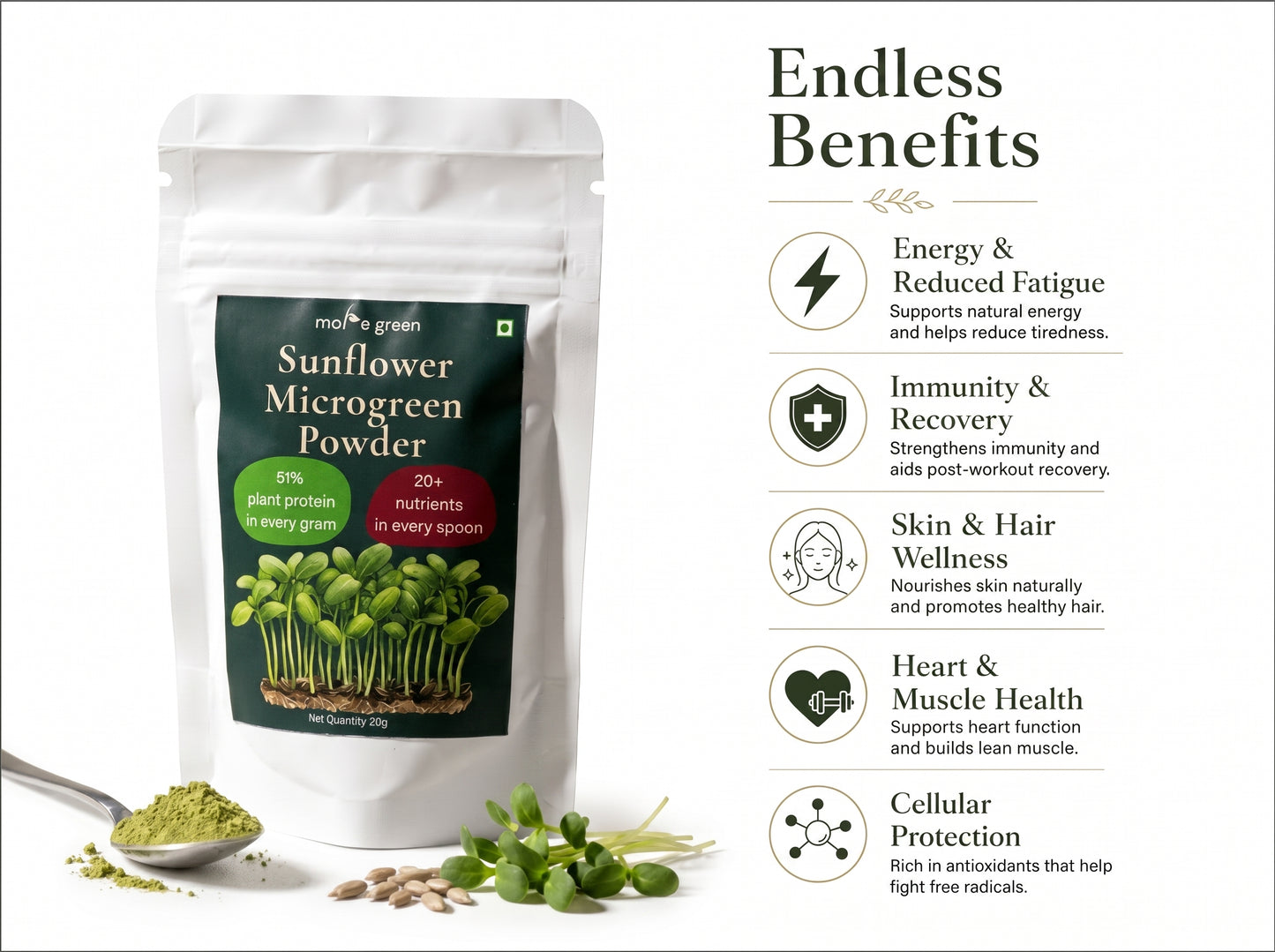 Sunflower Microgreen Powder, Plant-Based, Additive-Free Superfood (30g)