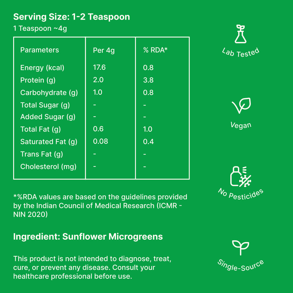 Sunflower Microgreen Powder, Plant-Based, Additive-Free Superfood (30g)