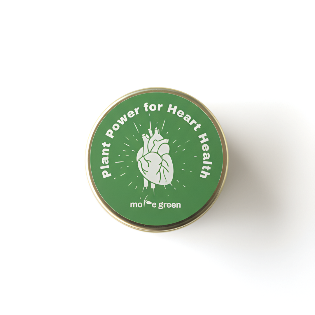 Green container lid with heart illustration and text on a white background